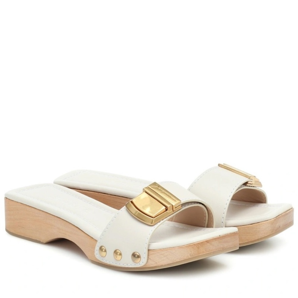 Jacquemus White Gold Mules with Wooden Sole NWT